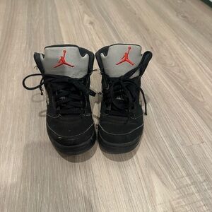 Black and Gray Jordan Sneakers with Red Logo